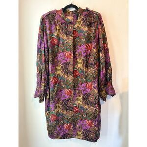 Vintage Lansford II Bold Art Deco Long Sleeve Dress Size 16 Button Front Pockets